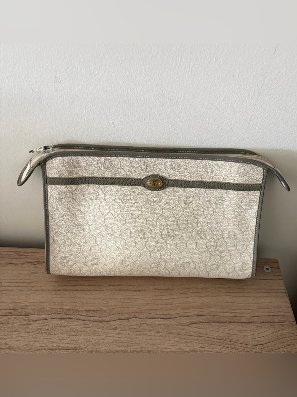 Vintage Dior clutch bag purse webbed Cream and Gray
